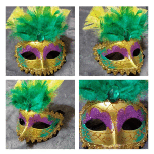 Mardi Gras Face Mask - Purple Green & Gold Venetian Style Mask